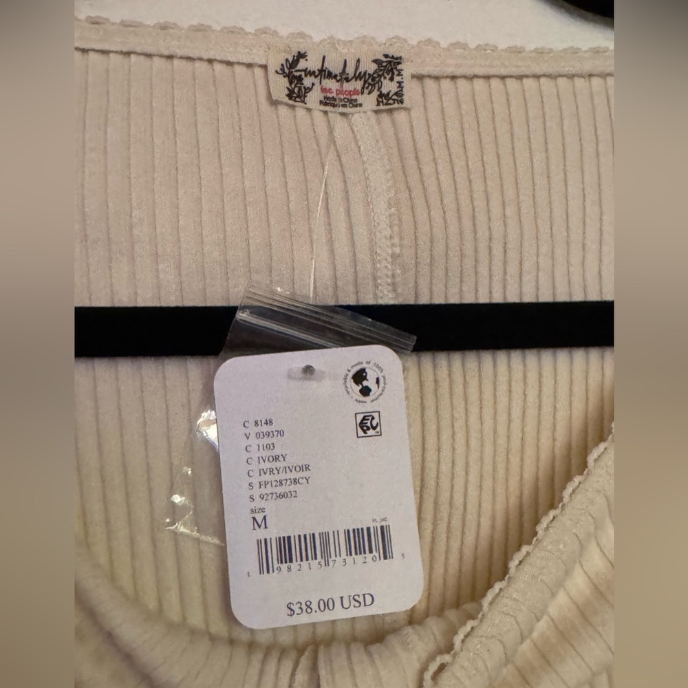 Free People Cream Ribbed Button-Down Top - Picture 2 of 8